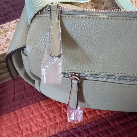 PINK STIX* sage green vegan crossbody adj. strap, dust bag zip top, 2 inside pkt - Picture 13 of 13